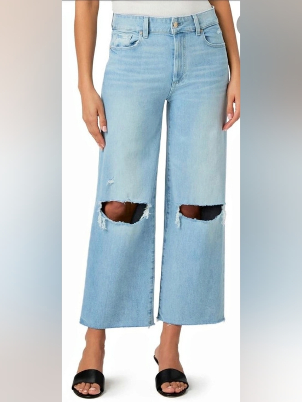 Paige Sasha Ankle High Rise Wide Leg Raw Hem Jeans Blue Waist 29